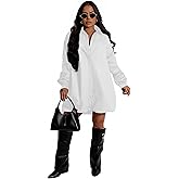 Women's Button-Down Shirt Dress Loose A-Line Midi Shift Long Sleeve Puffy Dresses