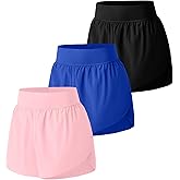 OVESPORT 3 Pack Women's Mid Waisted Athletic Running Short Dolphin Shorts High Split Quick Dry Liner for Workout Gym