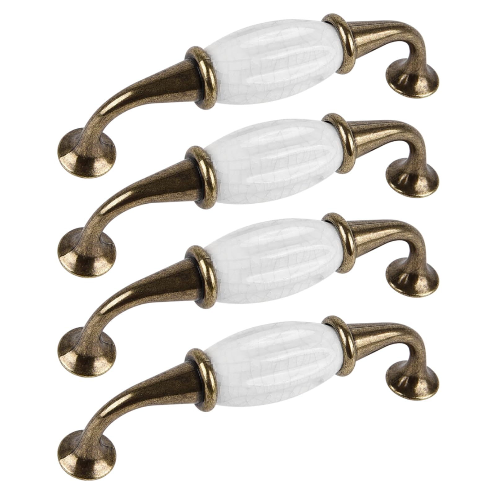 B 96 mm Marble Door Handles, 4 Pack Vintage Cabinet Handles, Antique Bow Pulls, Furniture Door Pulls for Kitchen Cabinet, Dresser, Cupboard, Wooden Gates