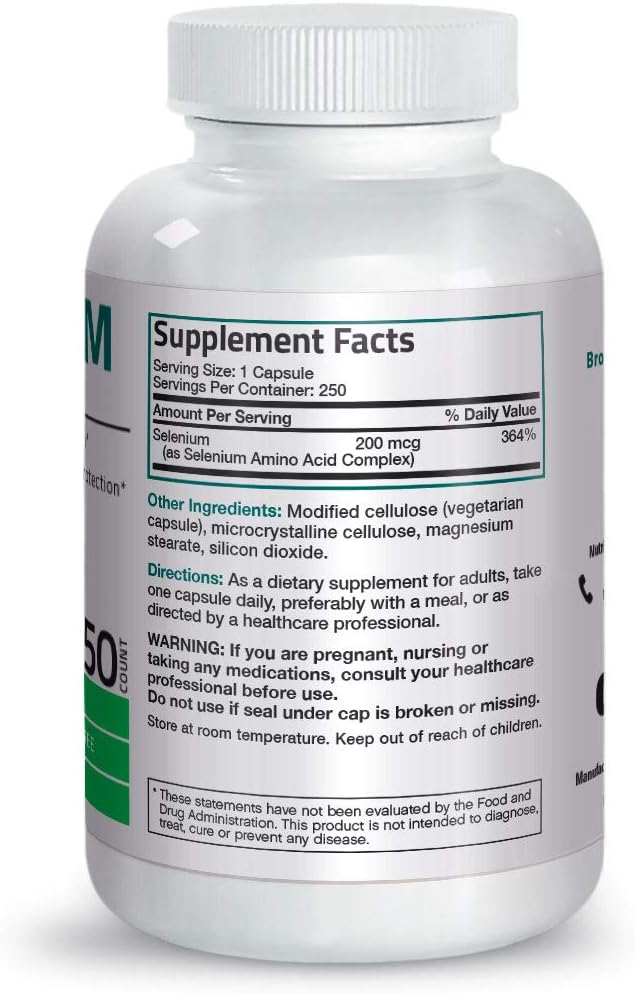 Selenium 200 Mcg for Immune System, Thyroid, Prostate and Heart Health - Selenium Amino Acid Complex - Essential Trace Mineral with Superior Absorption, Non GMO, 250 Capsules: Health & Personal Care