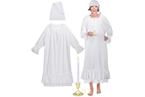 Skicuff 4 Pcs Halloween Pajama Set Women's Victorian Nightgown Costume Set Include Vintage Long Sleeve Nightshirt Night Sleep Cap Glass and Gold Candlestick Holders for Halloween Christmas