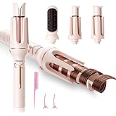 Realair Automatic Curling Iron Beach Wave Curling Wand, Ceramic Coated, Straightening Brush, 1inch and 1.25 inch Portable 3-in-1Hair Curler, 2-Way Rotation Curler 4 Temperatures, 30 Min Auto Shut-Off