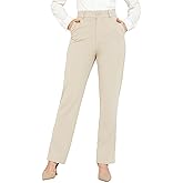 Bamans Dress Pants Women Work Business Casual Pants Tummy Control Office Straight Leg Trousers High Waisted Ladies Slacks Beige Long 32" L