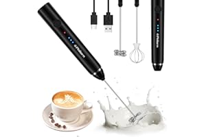 Philorn Milk Frother Wand Handheld Rechargeable Electric Whisk Coffee Drink Mixer, Mini Foamer for Lattes, Cappuccino, Frappe, Matcha, Hot Chocolate, Protein Powder, Keto Diet (Black)
