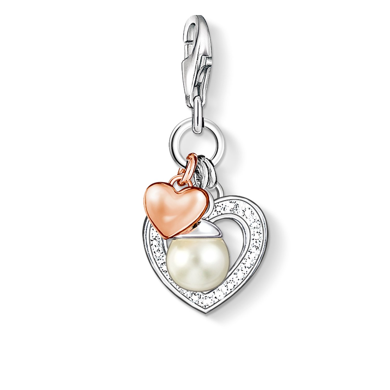 Thomas Sabo Women Charm Pendant Hearts Freshwater Pearl Charm Club 925 Sterling Silver 0937-426-14