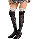 ShawGobow Long Socks With Lace Trim,Cute Knee Highs For Women,Christmas Birthday Renaissance Costume Size 0-8