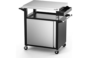 Stanbroil Rolling Grill Table Cart with Storage Cabinet, 3-Shelf Movable Prep Table Outdoor Bar, Multifunctional Grill Cart w