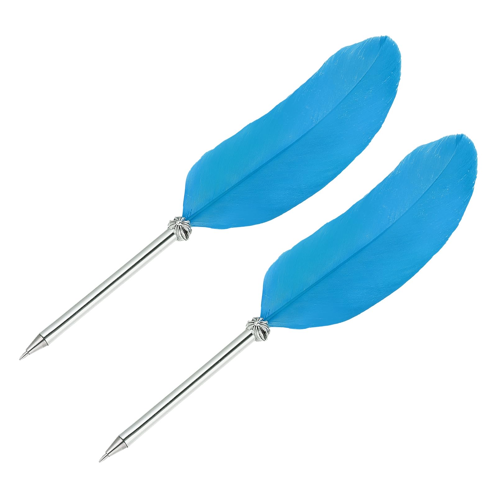 PATIKIL 21cm/8" Feather Ballpoint Pen, 2Pcs Ink Vintage Quill Pen Refined Plated Dip Pen for Calligraphy Writing Signature Wedding Gift, Lake Blue