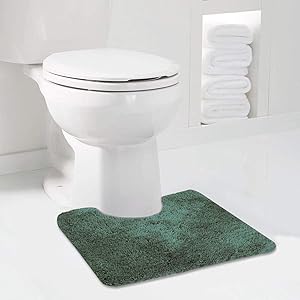 Walensee Bathroom Contour Rug (20x24, Hunter Green) Non Slip Bath Mat for Bathroom Water Absorbent Soft Microfiber Shaggy Bathroom Mat Machine Washable Bath Rug for Bathroom U Shape Toilet Rug