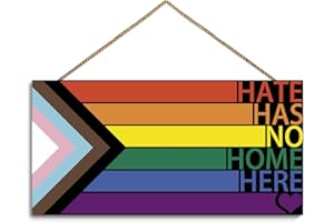UTUICHUO LGBT Rainbow Sign Front Door Decor, Hate Has No Home Here Pride Flag Wooden Wall Decor,Gay Pride Rainbow Decorations for Home Wall Porch Front Door Classroom