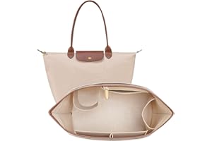 DOIAPUOS Felt Purse Organizer Insert for Longchamp Le Pliage L Bag, Handbag Leather edge Longchamp Organizer Insert with Cup Holder Tote Organize(Beige, Large)