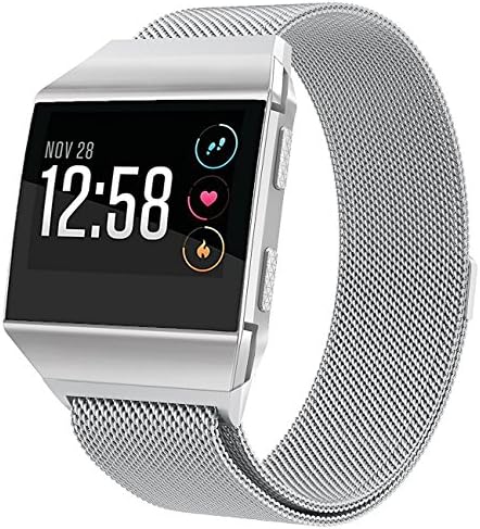 For Fitbit Ionic Bands,Magnet Lock Milanese Loop Stainless Steel Metal Replacement Accessories Bracelet Strap for Fitbit Ionic Women Men Silver Small