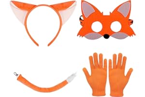 ATAYOU 4PCS Halloween Fox Cosplay Accessories Kit with Orange Fox Mask and Tail Gloves Women Girls