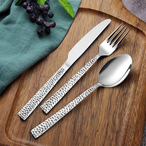 Hammered Silverware Set, HaWare 60Piece Stainless Steel Flatware Set
