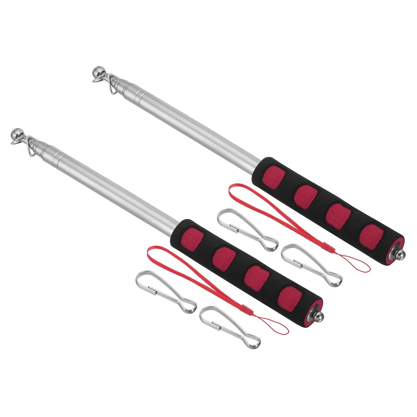 PATIKIL 2M/6.5Feet Telescopic Handheld Flagpoles, 2Set Retractable Teachers Pointer Stick Banner Flag Pole with Sponge Handle for Tour Guide Teaching Red