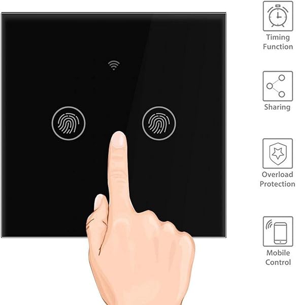 Zerodis Drahtloser Fernschalter WiFi Smart Timing Switch Touch Switch Panel Fernbedienung von Mobile App Alexa Google Gert 1 Gang2 rode  Balck