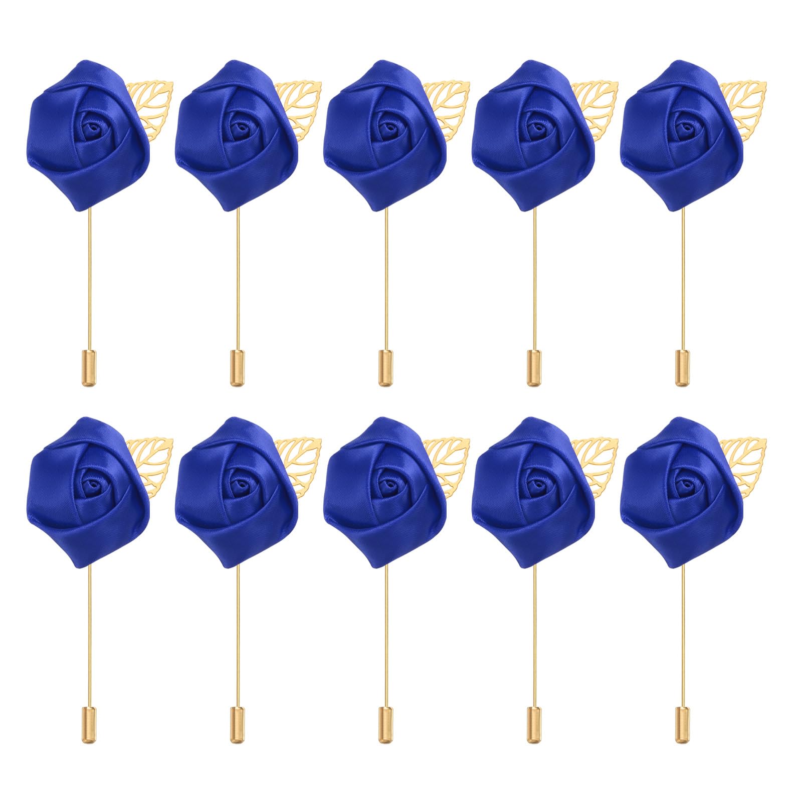 PATIKIL Rose Boutonnieres, 10 Pack Groom Wedding Boutonnieres Pocket Handmade Flower Lapel Pin Boutonnieres for Men Wedding Ceremony Party Prom, Deep Blue