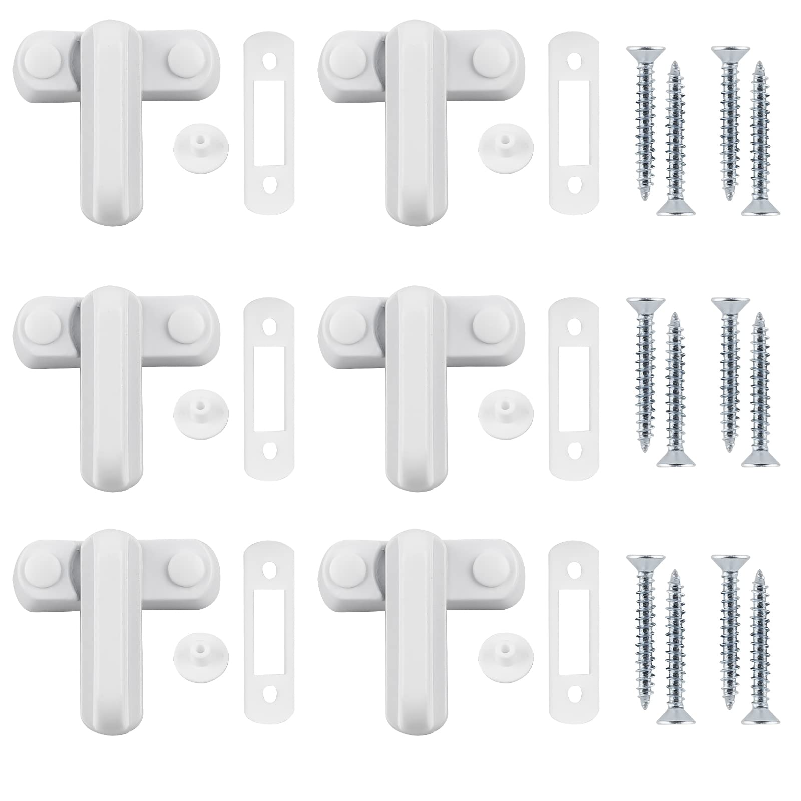 6 Window Locks Made of ABS with 12 x Screws, Sash Blocker Window for Child Safety, Family Safety, White