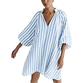 CHARTOU Women Summer Striped Beach Vacation Mini Dress 3/4 Sleeve Boho Chic Outfits Tunic Shift Dress