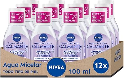 Nivea mini água micelar calmante para todos os tipos de pele em embalagem de 12 (12 x 100 ml), desmaquilhante para limpeza facial com dexpantenol, desmaquilhante de olhos e rosto