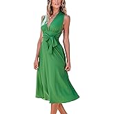 CUPSHE Women's Midi Dress Plunging V Neck Belted Sleeveless Pleated A Line Beach Long Summer Dress