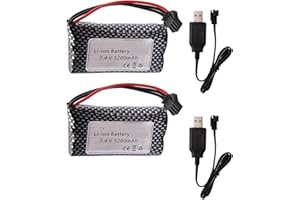 Upgrade 7.4V 5200mAh Li-ion Battery SM-3P Plug with USB Cable, Compatible for MN82 MN128 MN78 LC79 Remote Control Car Battery