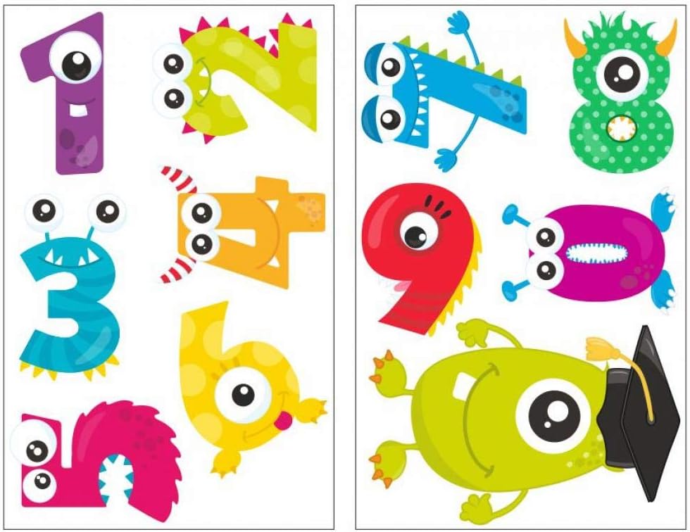 Samunshi® 11-Piece Numbers Monster Wall Sticker Set for Children's Bedroom Baby Nursery 2x 16x26cm
