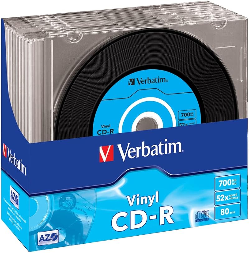 Verbatim 43426 52x CD-R Recordable Blank Disc Vinyl Retro Slim Case 10 Pack