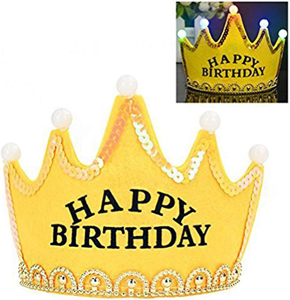 SWARUP "Happy Birthday Hair Crown/Hairband/Head Band for Kids Boys & Girls with Led Lights" (Yellow)