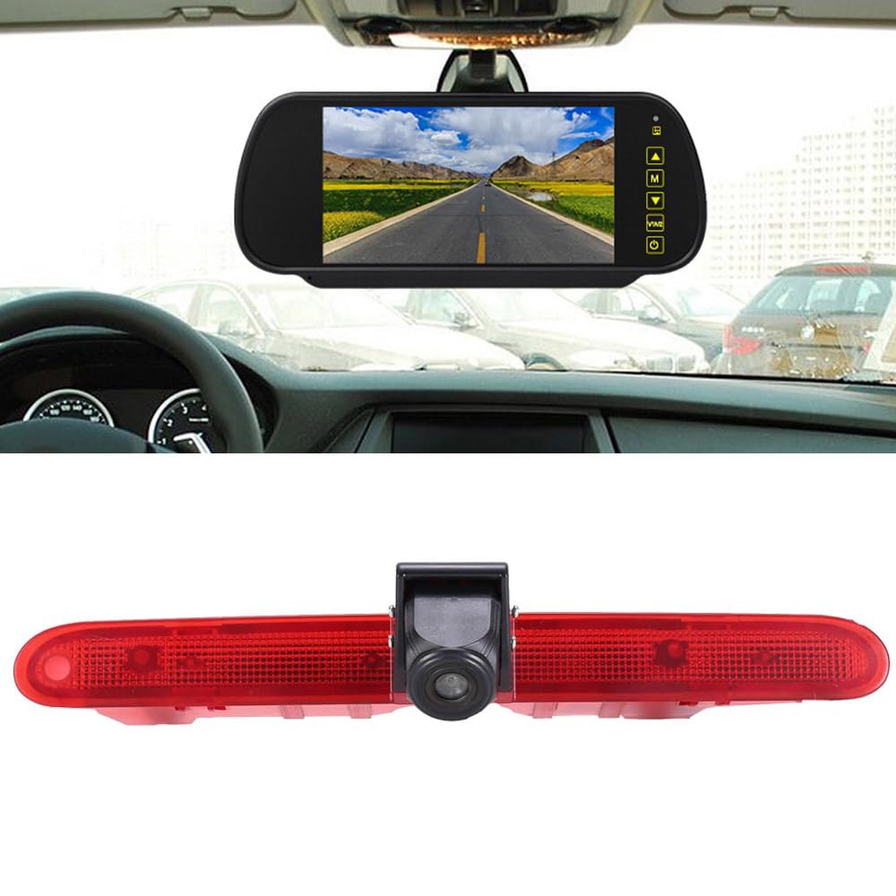 HD Brake Light Rear View Camera with 7 Inch Rearview Mirror Monitor, Night Vision, Car Rear View Camera, Replacement for FIAT E-Doblo 2022/Peugeot Partner 2 II Tepee Rifter/Citroen Berlingo 3 III 4