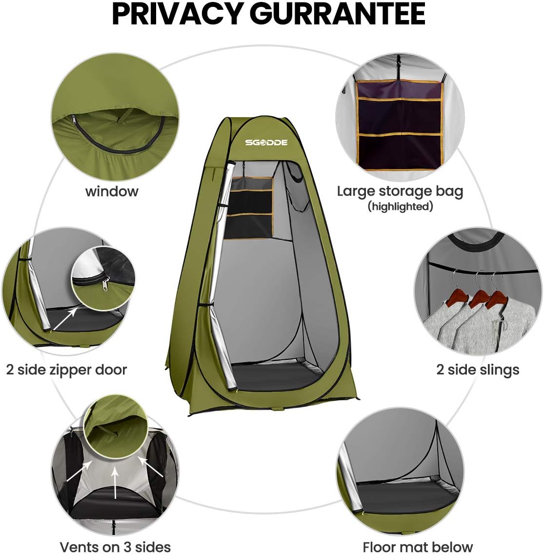 SGODDE Pop Up Privacy Shower Tent,Instant Portable Outdoor Shower Tent Camp Toilet, Changing Room, Rain Shelter with Carry Bag for Camping Hiking Beach Toilet Shower Bathroom Green: Sports & Outdoors