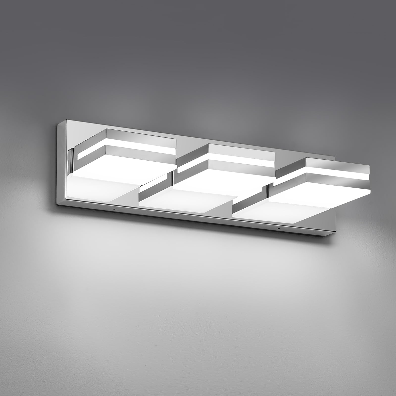 Photo 1 of JZEKVN Modern LED Bathroom Lights Fixtures(3-Light),Metal Chrome Acrylic Wall Lighting,Vanity Lights for Bathroom Over Mirror(6000k 16In