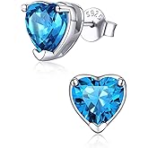 ChicSilver 925 Sterling Silver Birthstone Earrings for Women, 8MM/2 Carat Heart, Round & Princess Cut CZ Stud Earrings, Hypoallergenic Jewelry, Ideal Birthday or Christmas Gifts