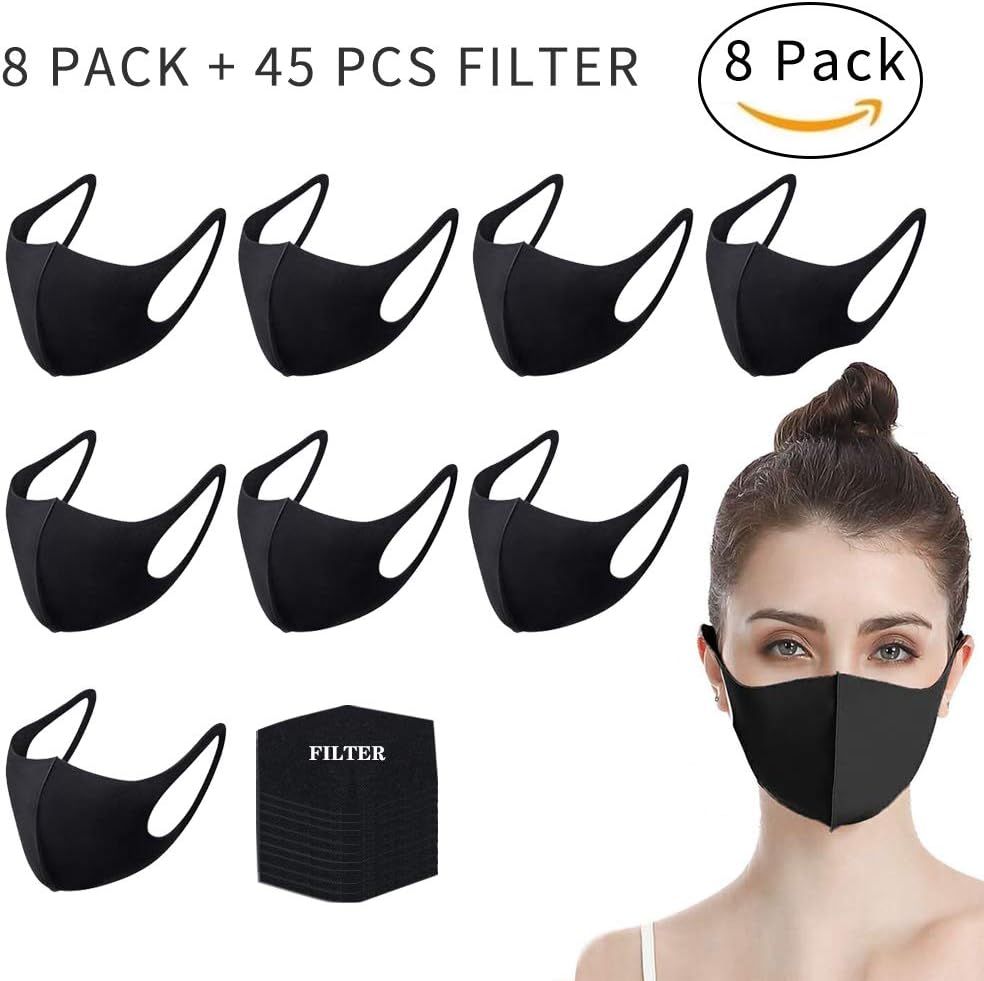 undwiderFashion Mouth Mask by undwider, Anti-Dust Face Mask, Reusable Washable Breathable Unisex Mouth Masks for Cycling Camping Travel, Black - 8 Pack (FATM8-3)