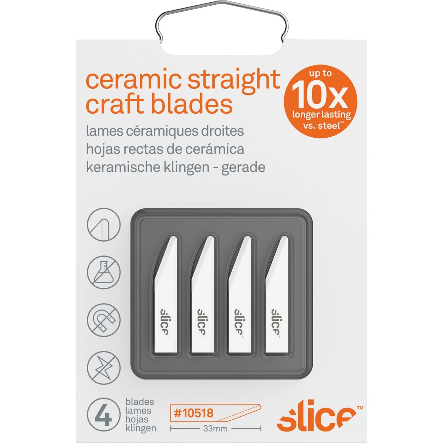 Slice 10518 Craft Knife Scalpel Blades - Straight Edge For Precision And Scraping | Finger-Friendly Ceramic Safety Blades For Your Slice Craft, Hobby Or Art Knife (Pack of 4), White