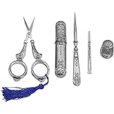 Embroidery Scissors, Complete Vintage Sewing Tools, with Sewing Needle Box, Awl, Sewing Thimble, Threader for Sewing, Cutting, Art Work, Embroidery, Needlework Retro