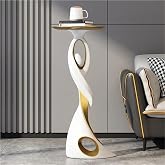 Special Metal End Table with Tray Top, Modern Creative Resin Statue, Floor-Standing Dancing People Sculpture Tray for Living Room(White)