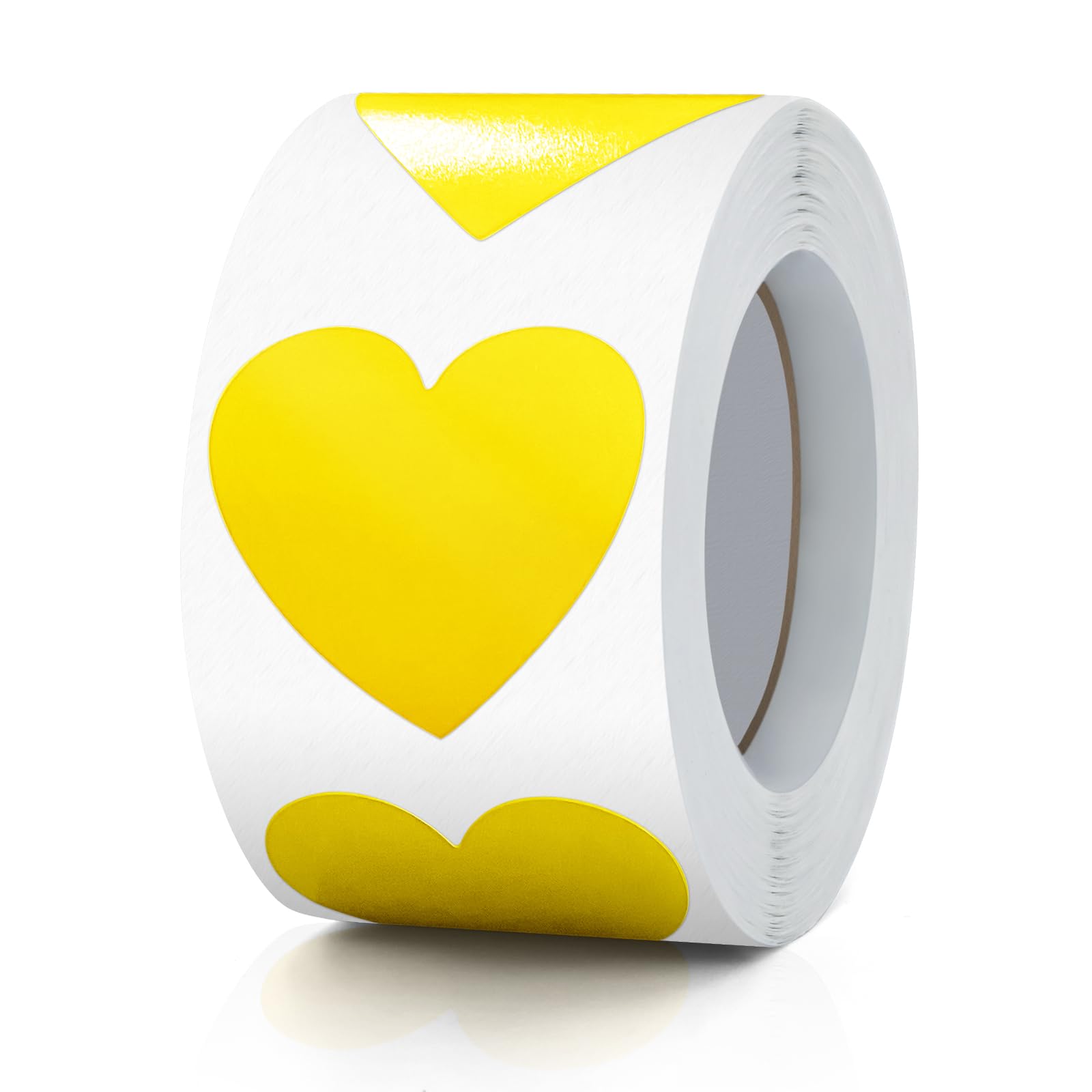 Meitaat Yellow Heart Stickers Roll 3.8 cm Valentine's Day Love Shape Labels Waterproof Removable for Craft Envelopes Boxes Gift Tags Bags Wedding 500 PCS