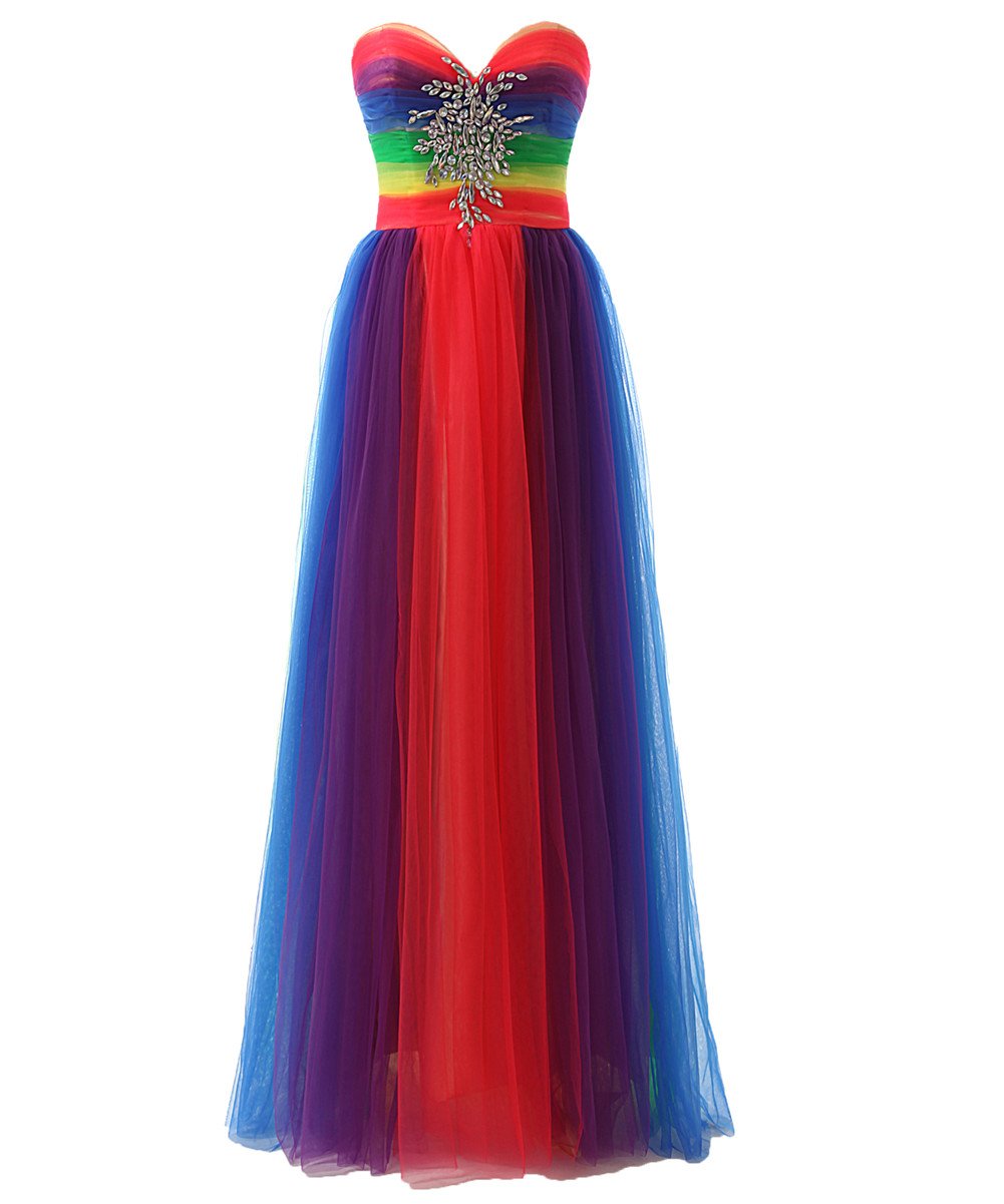 JAEDEN Colorful Rainbow Evening Dresses Long Prom Gown Sweetheart