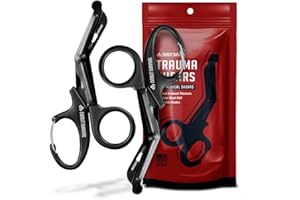 EVERLIT Trauma Shears Black Titanium Coated Non-Stick Blades Stainless Steel Bandage Medical Scissors with Oxygen Tank Wrench (7.5" Fullsize, 2 Pairs)