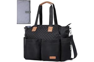 Lekebaby Large Diaper Tote Bag for Mom - Baby Diaper Satchel Bag with Insulated Pockets & Changing Pad & Stroller Straps