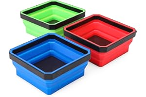 NIKONIKO Collapsible Magnetic Parts Tray Set, 3 Pack Foldable Silicone Magnetic Tool Trays for Bolts, 4.25 inch Square Silico