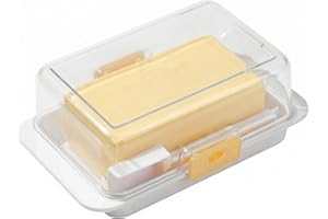 Butter Dish with Lid, Airtight Butter Container for 500g Butter Blocks, AS Material with Grid Base for Cutting, Refrigerator 