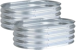 Aoodor 2PCS Galvanized Raised Garden Bed Kit, 3 x 2 x 1 Ft, Oval Planter Boxes for Vegetables, Flowers, and Herbs, Outdoor Use, Silver