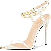 Ouwilov Gold Strappy Stiletto Heels for Women Metallic Ankle Strap Open Toe High Heel Sandals Elegant Dress Shoes for Wedding Party Prom and Evening Events