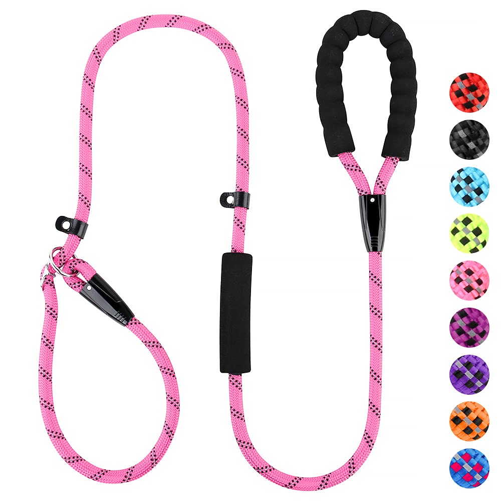 PLUTUS PET Dog Slip Lead, Anti-Choking with Traffic Padded 2 Handles, Reflective Strong Sturdy Heavy Duty Rope, 6FT/182cm for Training Medium Large Dogs （6' Pink) — image 1