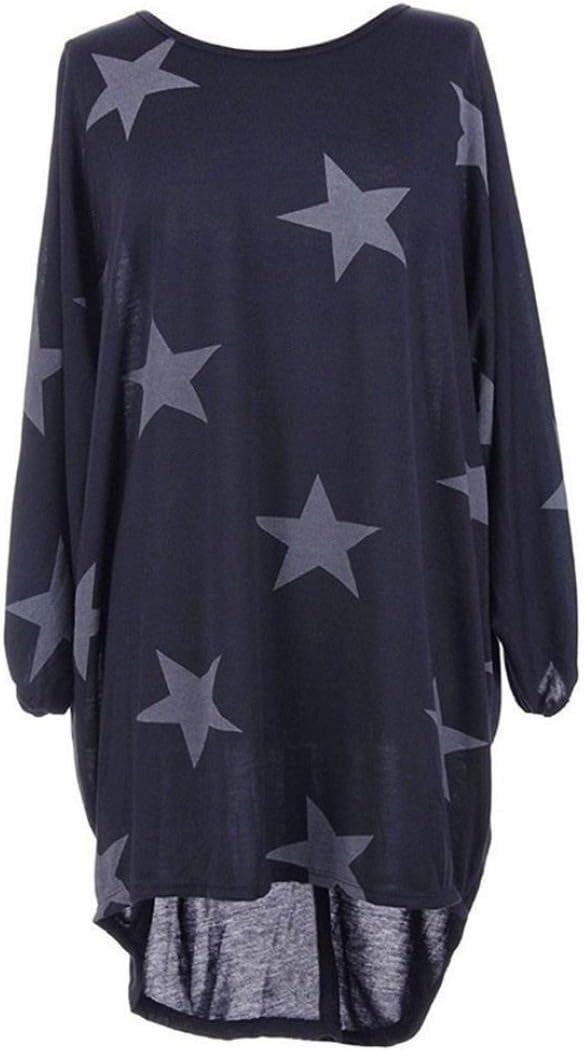 Tenworld Women's Plus Size Batwing Sleeve Stars Print Baggy Tunic Tops Blouse