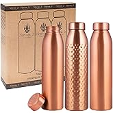 NORMAN JR, Copper Water Bottle 1L - Gift Box of 3, Plain 2, Hammered 1, an Ayurvedic vessel made of pure copper - helps you drink more water with many health benefits