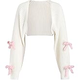 SHENHE Women's Open Front Ribbed Knit Bow Cute Cropped Cardigan Bolero Sweater Shrug