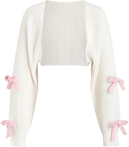 Women's Y2K Crop Cardigan Long Sleeve V-Neck Satin Ribbon Lace Up
